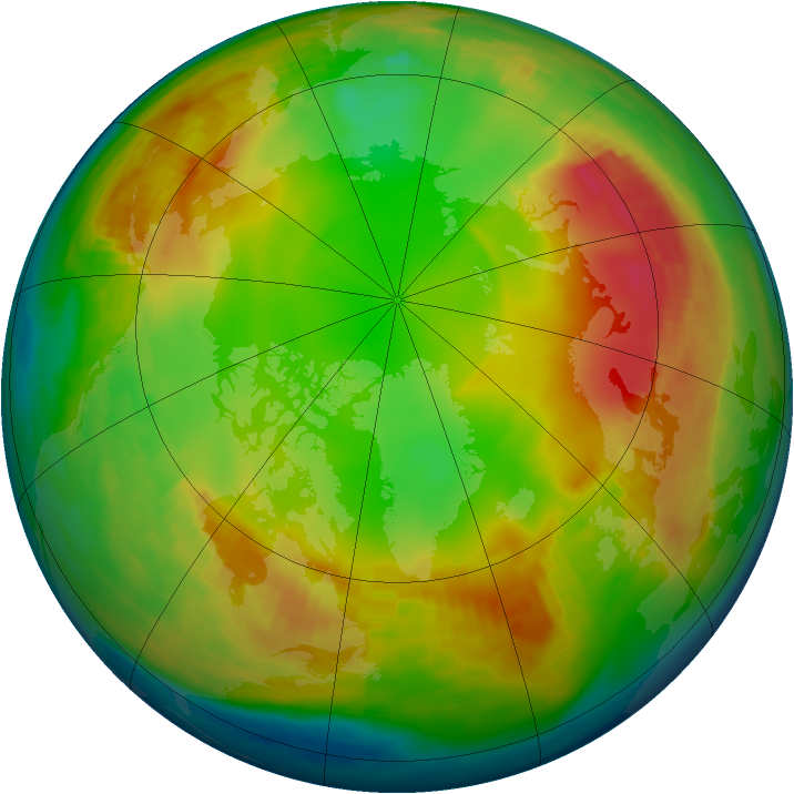 Arctic ozone map for 13 January 1991